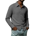 thumbnail image 1 of Lenpel Dress Shirts for Men Fall Textured Trendy Collared Long Sleeve Business Casual Work Tops with Pockets Comfy Button down Shirts(Gray,Medium), 1 of 6