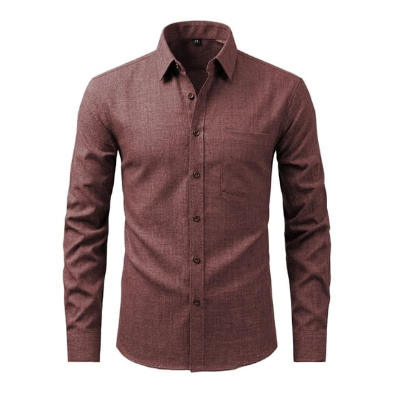 Lenpel Dress Shirts for Men Long Sleeve Collared Button down Shirts Solid Color Business Casual Work Tops with Pocket(Wine,X-Large)
