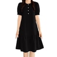thumbnail image 1 of Lenpel Dresses for Women Trendy Button Crew Neck Short Sleeve Knee Length Midi Dresses Casual Loose Ruffle Hem T Shirt Dresses, 1 of 5