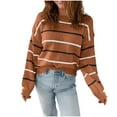 thumbnail image 1 of Lenpel Fall Sweaters for Women Fashion Crew Neck Long Sleeve Striped Knitted Pullover Sweater Tops Casual Loose Sweaters(Brown,Large), 1 of 3