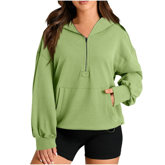 Lenpel Fall Sweatshirts for Women Half Zip Hoodies Long Sleeve Pullover Tops Loose Caual Outfits with Pocket