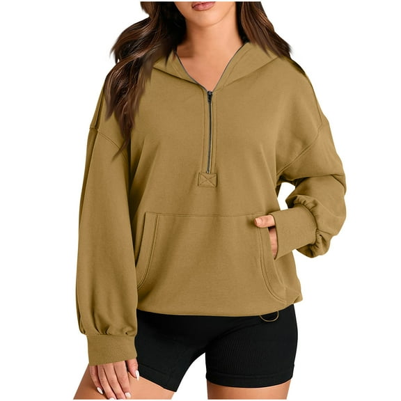 Lenpel Fall Sweatshirts for Women Half Zip Hoodies Long Sleeve Pullover Tops Loose Caual Outfits with Pocket