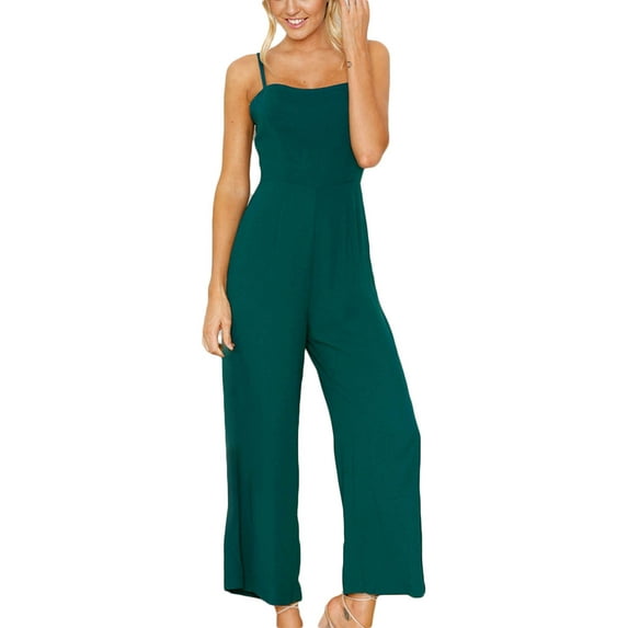 Lenpel Fashion Rompers for Women Solid Color Sleeveless Wide Leg Casual Loose Overalls Dressy Cropped Jumpsuits