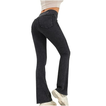 Lenpel Flare Jeans for Women Crossover High Waisted Stretchy Pull on Skinny Bell Bottom Denim Pants Bootcut Casual Yoga Pants