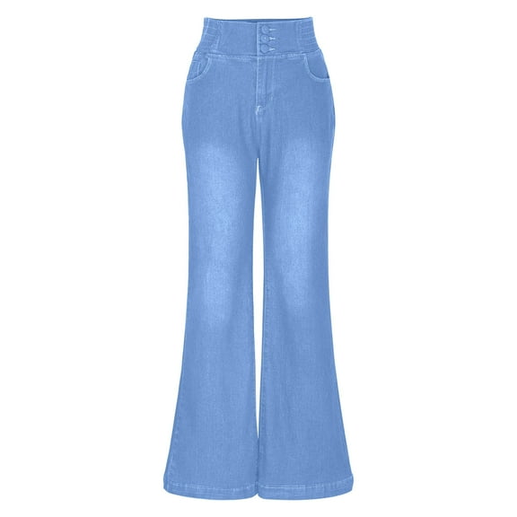Lenpel Flare Jeans for Women Elastic High Waisted Stretchy Wide Leg Bell Bottom Denim Pants Trendy Casual Trousers