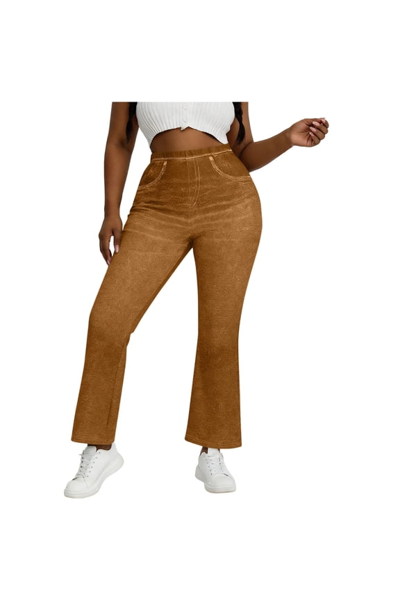 Flare Leggings for Women Elastic High Waisted Pull on Stretchy Jean like Slim Casual Pants Comfy Trendy Pants