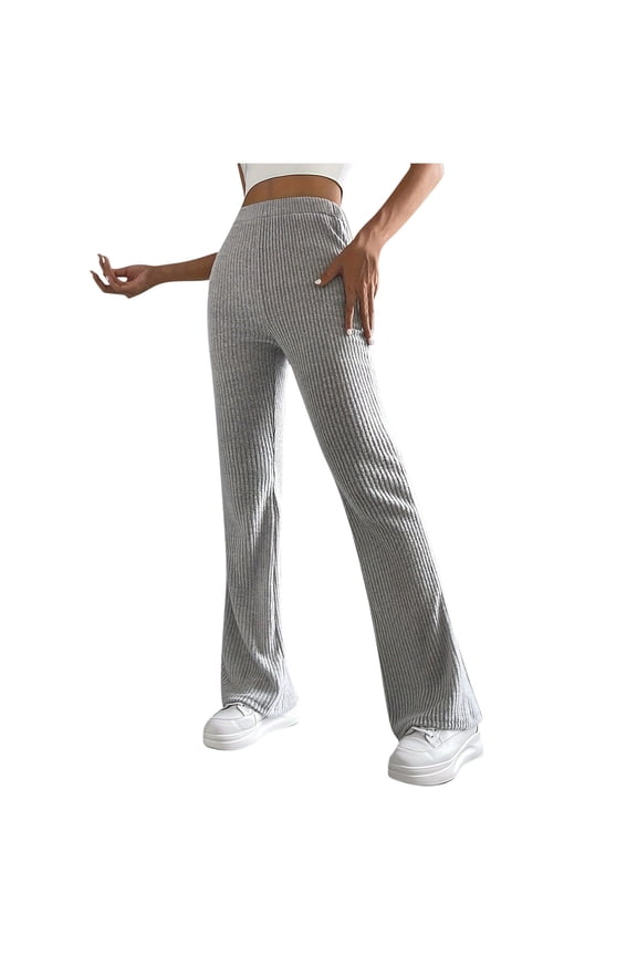 Flare Leggings for Women Fall Fashion High Waisted Solid Casual Ribbed Knit Trousers Textured Lounge Pants