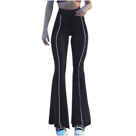 Lenpel Flare Leggings for Women Fashion High Rise Stretchy Workout Bootcut Yoga Pants Lounge Bell Button Trousers