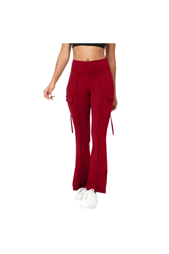 Flare Leggings for Women High Waisted Bell Bottom Workout Lounge Yoga Pants Bootcut Casual Pants with Pockets(Red,Small)