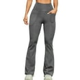 thumbnail image 1 of Lenpel Flare Leggings for Women High Waisted Stretchy Pull on Bell Bottom Work Dress Pants Bootcut Yoga Pants with Pockets(Dark Gray,XX-Large), 1 of 7