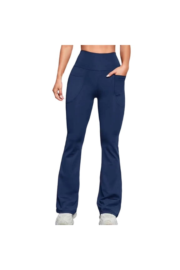 Flare Leggings for Women High Waisted Stretchy Pull on Bell Bottom Work Dress Pants Bootcut Yoga Pants with Pockets(Navy,Medium)