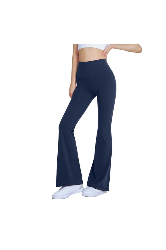 Flare Leggings for Women Seamless High Waisted Pull on Bell Bottom Workout Yoga Pants Bootcut Work Dress Pants(Navy,Small)