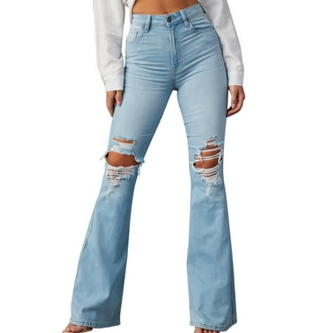 Lenpel Flare Ripped Jeans for Women High Waisted Distressed Bell Bottom Jeans Fashion Casual Bootcut Denim Pants
