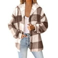 thumbnail image 1 of Lenpel Fleece Jackets for Women Plaid Long Sleeve Button down Fuzzy Warm Hooded Shackets Plus Size Fall Winter Coats, 1 of 7