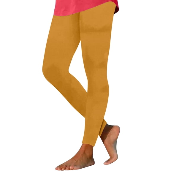 Lenpel Fleece Lined Leggings for Women Soft Comfy Elastic High Waisted Slim Yoga Pants Winter Warm Workout Tights(Yellow,XX-Large)