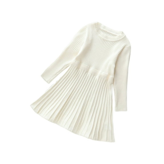 Lenpel Girl's Sweater Dresses Ribbed Long Sleeve Crew Neck Solid Knit Dresses Fall Winter Outfits for Little Girls