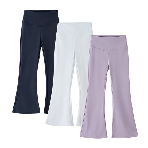 Lenpel Girls' 3 Pc Flare Leggings Kids High Waisted Pull on Stretchy Bell Bottom Workout Yoga Pants Bootcut Casual Pants(Multicolor3,10-11 Years)