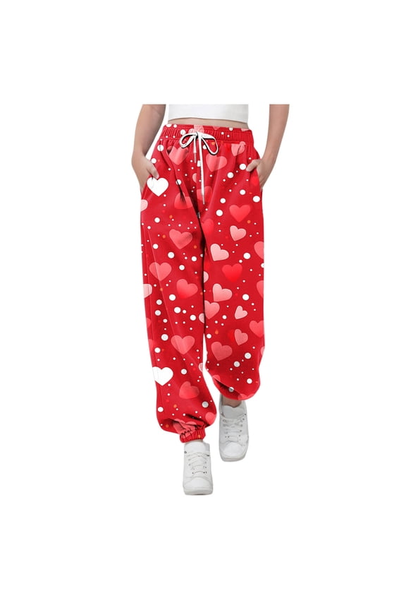 Girls' Baggy Joggers Kids Elastic High Waisted Drawstring Heart Printed Cinch Bottom Sweatpants Athletic Casual Pants(Multicolor,3-4 Years)