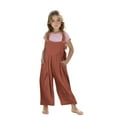 thumbnail image 1 of Lenpel Girls' Bib Overalls Baggy Sleeveless Strap Pleated Wide Leg Rompers Casual Loose Jumpsuits with Pockets(Brown,11-12 Years), 1 of 7