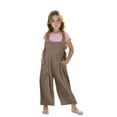 thumbnail image 1 of Lenpel Girls' Bib Overalls Baggy Sleeveless Strap Pleated Wide Leg Rompers Casual Loose Jumpsuits with Pockets(Coffee,5-6 Years), 1 of 7