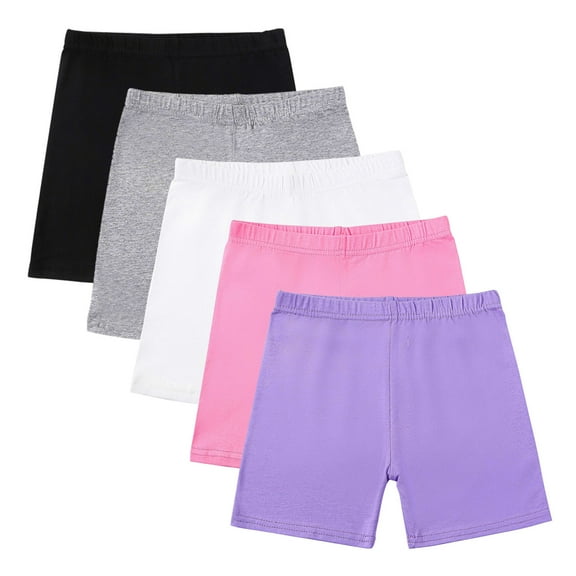 Lenpel Girls' Bike Shorts 5 Pc Cotton Elastic Waist Active Under Dress Dance Shorts Volleyball Yoga Shorts 5-14 Years