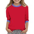 thumbnail image 1 of Lenpel Girls Boys' 3/4 Sleeve Shirts Toddler Soft Crew Neck Color Block T-Shirts Spring Summer Casual Tops 3-12 Y, 1 of 6