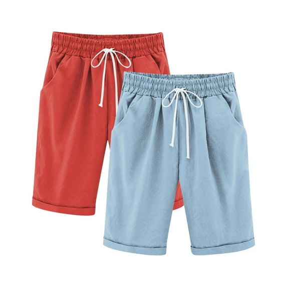 Lenpel Girls Boys' Bermuda Shorts 2 Pc Elastic Waist Drawstring Straight Leg Knee Length Shorts Casual Loose Summer Shorts