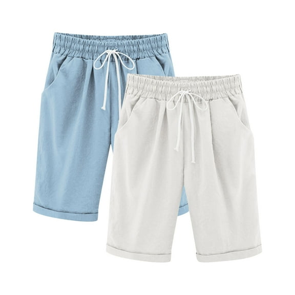 Lenpel Girls Boys' Bermuda Shorts 2 Pc Elastic Waist Drawstring Straight Leg Knee Length Shorts Casual Loose Summer Shorts
