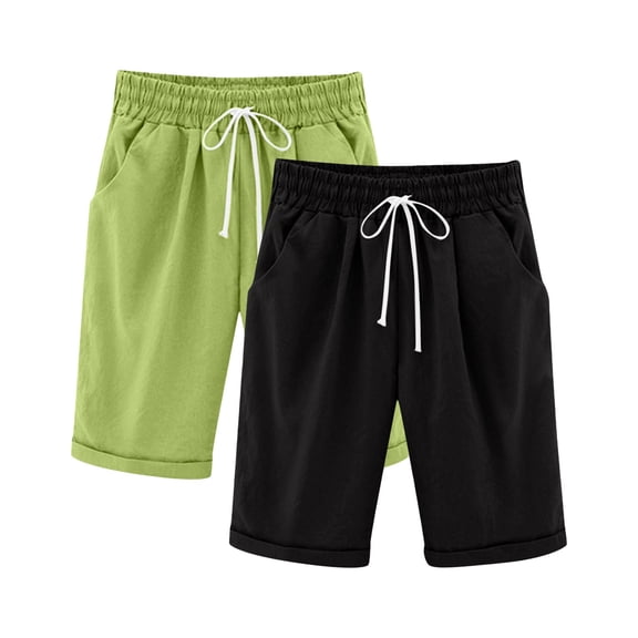 Lenpel Girls Boys' Bermuda Shorts 2 Pc Elastic Waist Drawstring Straight Leg Knee Length Shorts Casual Loose Summer Shorts