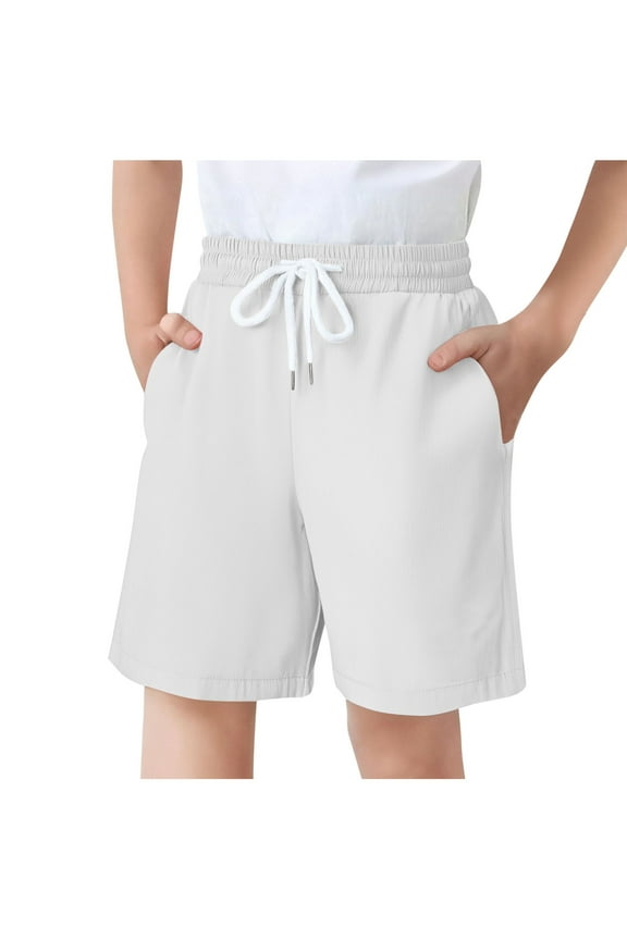 Girls Boys' Bermuda Shorts Lightweight Elastic Waist Drawstring Knee Length Shorts Athletic Casual Shorts with Pockets