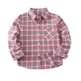 thumbnail image 1 of Lenpel Girls Boys' Button down Shirts Toddler Baby Long Sleeve Curved Hem Plaid Collared Shirt Jackets Lightweight Shackets(Pink,12-13 Years), 1 of 3