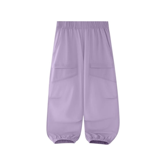 Lenpel Girls Boys' Cargo Joggers Lightweight Elastic Waist Solid Color Hiking Pants Children Athletic Casual Trousers with Pockets