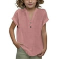thumbnail image 1 of Lenpel Girls Boys' Cotton Linen Shirts Short Sleeve V Neck Quarter Button Tunic T Shirts Summer Casual Tee Tops 4-14 Y, 1 of 7