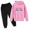 thumbnail image 1 of Lenpel Girls Boys' Fall Outfits 2 Pcs Print Long Sleeve Hooded Pullover Sweatshirts Pants Set Toddler Sweatsuits, 1 of 2