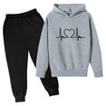 thumbnail image 1 of Lenpel Girls Boys' Fall Outfits 2 Pcs Print Long Sleeve Hooded Pullover Sweatshirts Pants Set Toddler Sweatsuits, 1 of 2