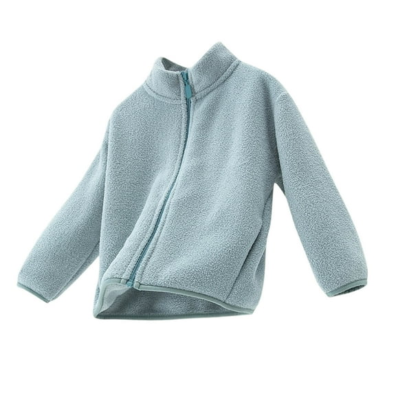 Lenpel Girls Boys' Fleece Jackets Toddler Baby Long Sleeve Mock Neck Zip up Plush Warm Jackets Fuzzy Outwear Coats with Pockets(Light Blue,1-2 Years)