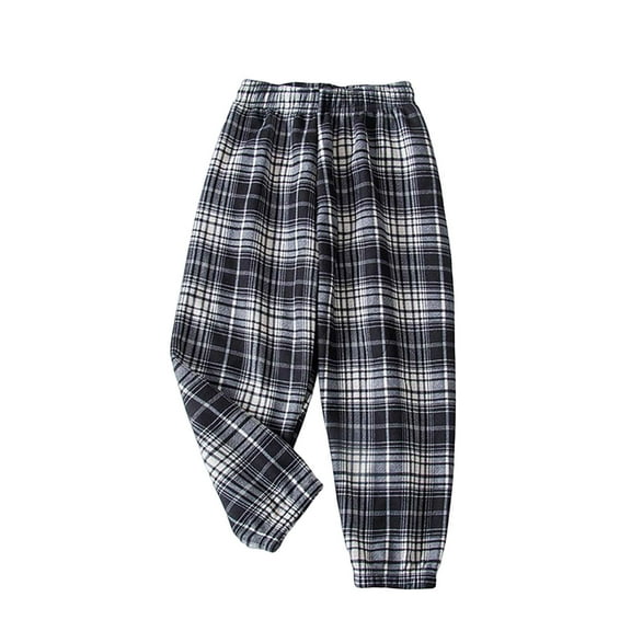 Lenpel Girls Boys' Fleece Lined Plaid Pants Unisex Toddler Elastic Waist Thick Warm Pull on Pants Fall Winter Active Jogger Pants(Black,3-4 Years)