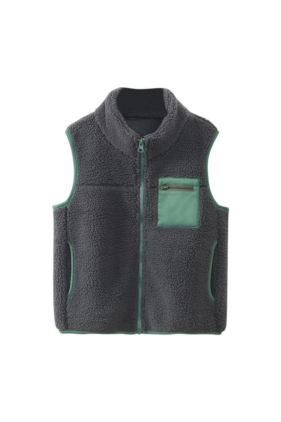 Girls Boys' Fleece Vest Lightweight Zip up Solid Color Fuzzy Warm Waistcoat Plush Sleeveless Jackets 4-14 Y