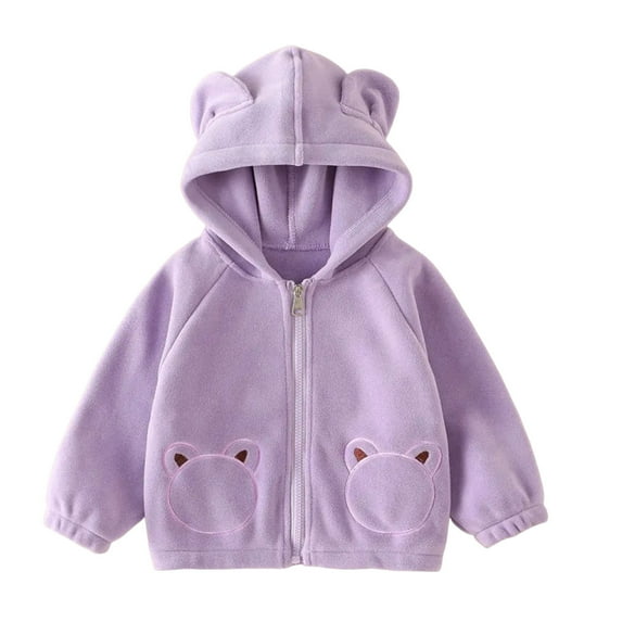 Lenpel Girls Boys' Fuzzy Fleece Jackets Toddler Baby Long Sleeve Zip up Ear Hooded Jackets Plush Warm Outwear Coats(Purple,2-3 Years)