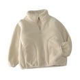 thumbnail image 1 of Lenpel Girls Boys' Fuzzy Fleece Jackets Unisex Baby Toddler Long Sleeve Mock Neck Plush Warm Jackets Casual Outwear Coats(Khaki,11-12 Years), 1 of 5