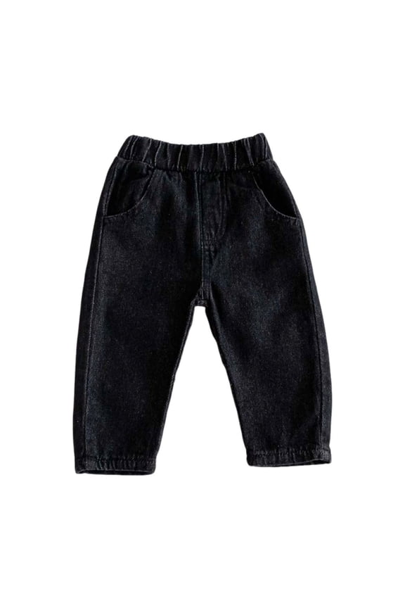Girls Boys' Jeans Unisex Newborn Infant Soft Elastic Waist Pull on Pants Toddler Casual Pants with Pockets(Black,1-2 Years)