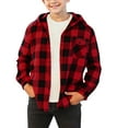 thumbnail image 1 of Lenpel Girls Boys' Plaid Shackets Children Long Sleeve Curved Hem Hooded Button down Shirts Outwear Shirt Jackets with Pockets(Red,14-15 Years), 1 of 6