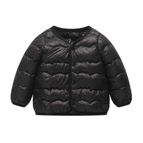 Lenpel Girls Boys' Puffer Jackets Toddler Baby Lightweight Long Sleeve V Neck Button down Quilted Jackets Warm Outwear Coats(Black,2-3 Years)