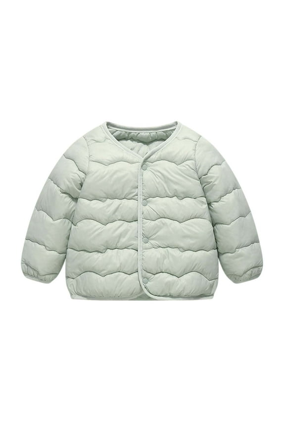 Girls Boys' Puffer Jackets Toddler Baby Lightweight Long Sleeve V Neck Button down Quilted Jackets Warm Outwear Coats(Green,1-2 Years)