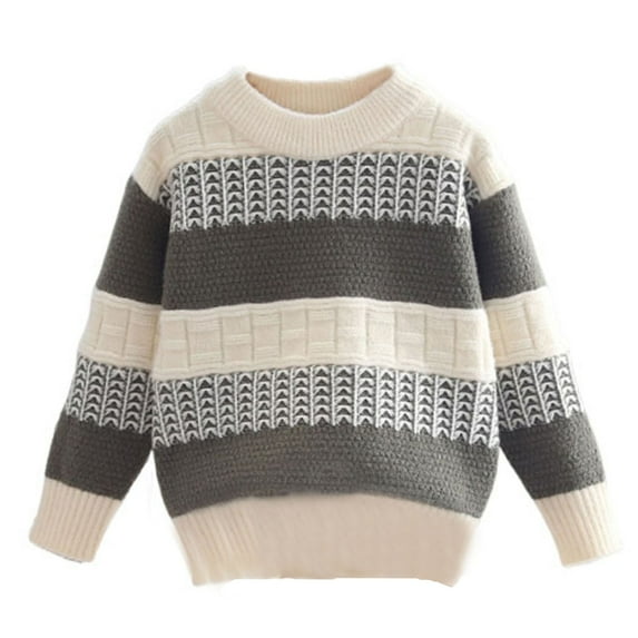 Lenpel Girls Boys' Sweaters Unisex Children Crew Neck Long Sleeve Color Block Striped Pullover Knit Tops Fall Winter Clothes(Green,11-12 Years)