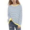 thumbnail image 1 of Lenpel Girls Boys' Sweatshirts Toddler Baby Casual Loose Long Sleeve Striped Pullover Tops Children Lightweight Sweatshirts(Blue,1-2 Years), 1 of 5