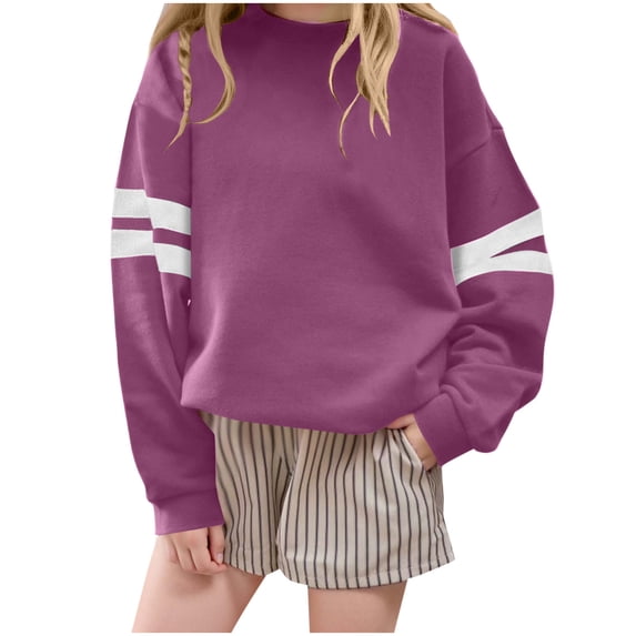 Lenpel Girls Boys' Sweatshirts Toddler Baby Long Sleeve Crew Neck Striped Pullover Sweatshirt Tops Children Casual Clothes(Purple,3-4 Years)