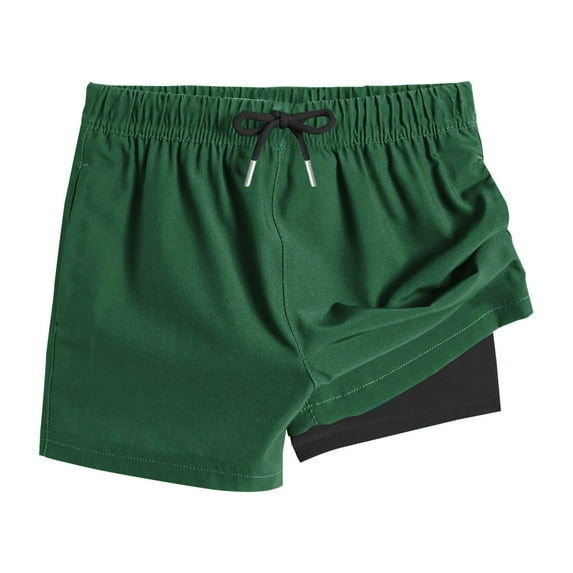 Lenpel Girls Boys' Swim Trunks Children Elastic Waist 2 in 1 Quick Dry Boxer Swimming Shorts Workout Short for 4-15 Years