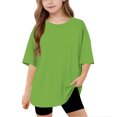 thumbnail image 1 of Lenpel Girls Boys' T Shirts Unisex Children Short Sleeve Crew Neck Solid Color Soft Casual Basic Tees Loose Summer Tops, 1 of 7