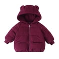 thumbnail image 1 of Lenpel Girls Boys' Winter Jackets Toddler Baby Long Sleeve Zip up Ear Hooded Corduroy Jackets Thick Warm Outwear Coats(Wine,2-3 Years), 1 of 3